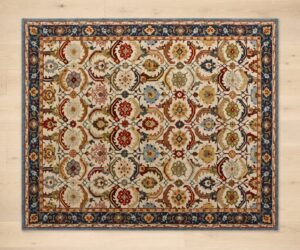 Handmade Persian Style Rug, Traditional Floral Area Rug, Vintage Oriental Carpet, Hand Tufted Living Room Rug, Cream Blue Rug