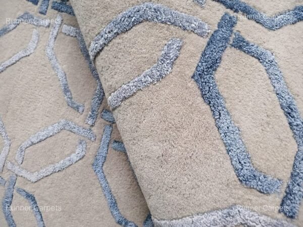 Modern Geometric Area Rug, Beige and Blue Abstract Pattern Rug, Contemporary Living Room Rug, Neutral Bedroom Carpet, Handmade Home Decor