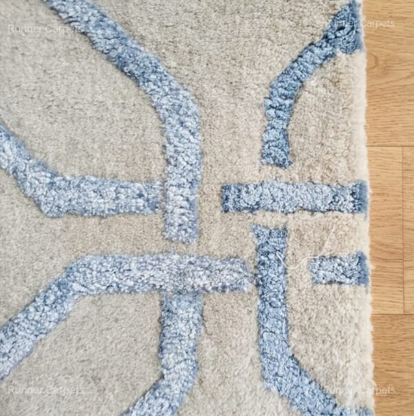 Modern Geometric Area Rug, Beige and Blue Abstract Pattern Rug, Contemporary Living Room Rug, Neutral Bedroom Carpet, Handmade Home Decor