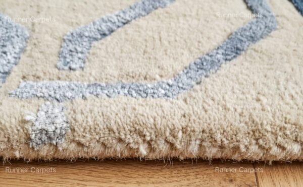 Modern Geometric Area Rug, Beige and Blue Abstract Pattern Rug, Contemporary Living Room Rug, Neutral Bedroom Carpet, Handmade Home Decor