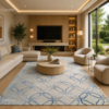 Modern Geometric Area Rug, Beige and Blue Abstract Pattern Rug, Contemporary Living Room Rug, Neutral Bedroom Carpet, Handmade Home Decor