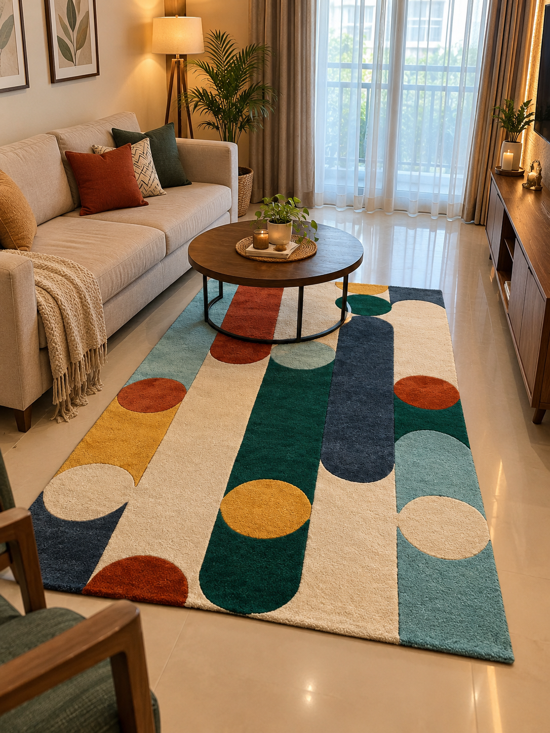 Cozy Geometric Rug Living Room Multicolour Geometric Hand-Tufted Area Rug