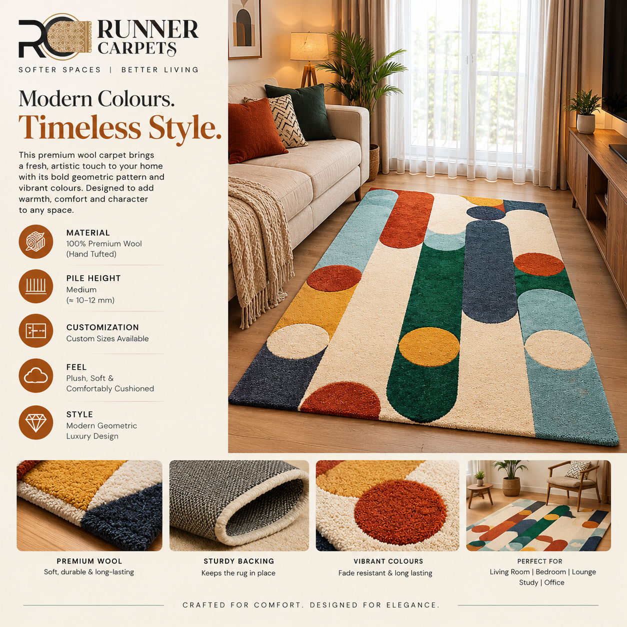 Modern Geometric Rug, Timeless Comfort Multicolour Geometric Hand-Tufted Area Rug - Image 2